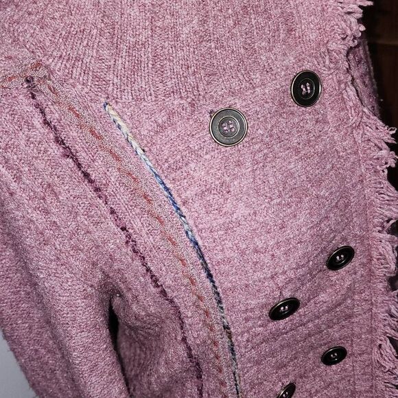 Free People Womens Burgundy Wine Double Breasted Cardigan Sweater Small - Picture 3 of 7